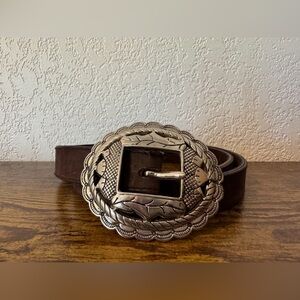 Women’s Western Leather Brown Belt with Silver Buckle